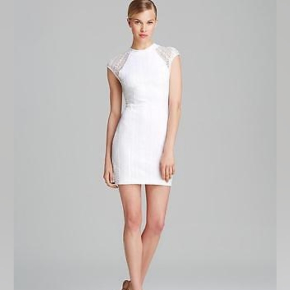 TORN BY RONNY KOBO NWT White Lace Short Sleeve Body Con Mini Dress - Picture 1 of 13